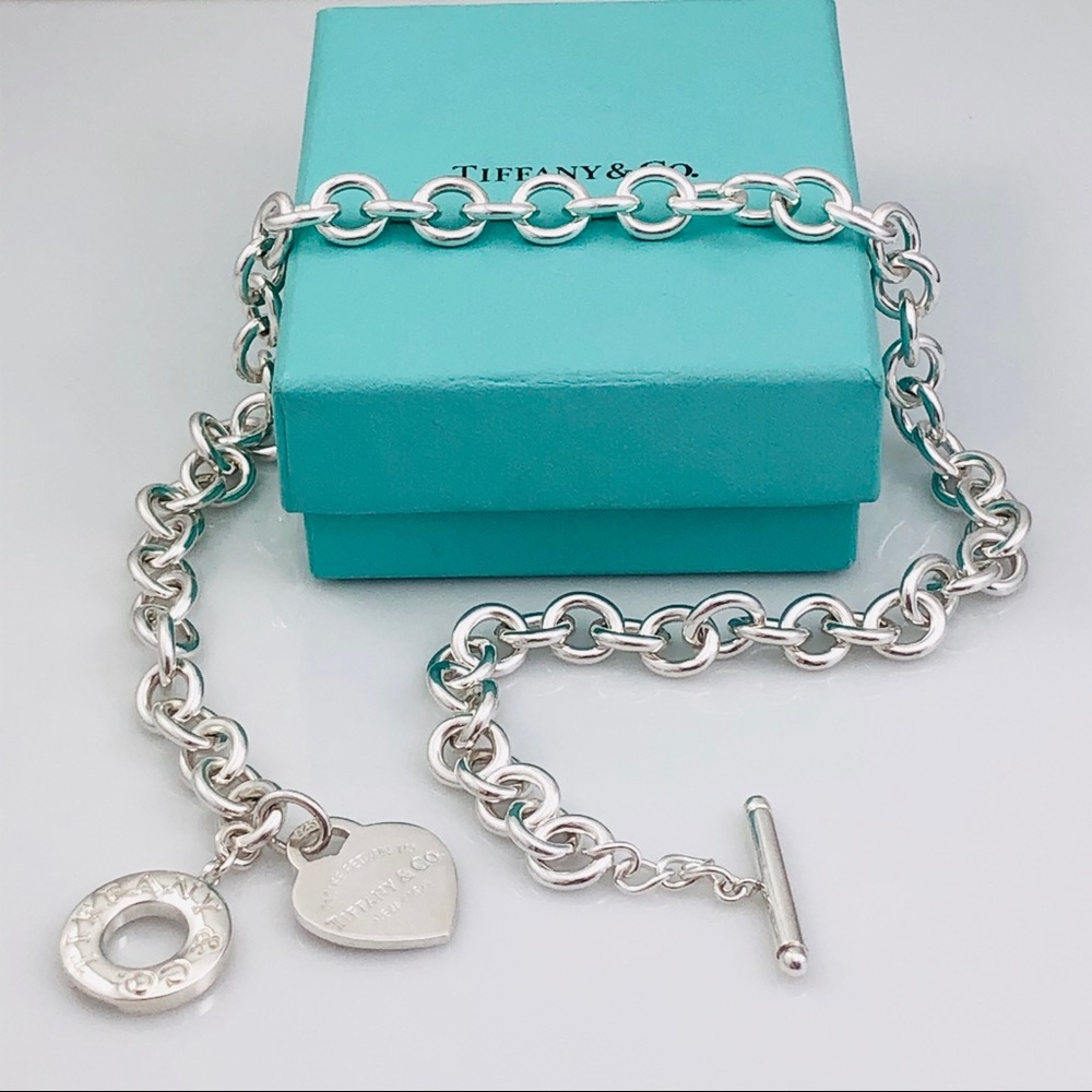 Authentic Please Return to Tiffany Heart Tag Toggle Necklace Sterling Silver - Picture 2 of 7